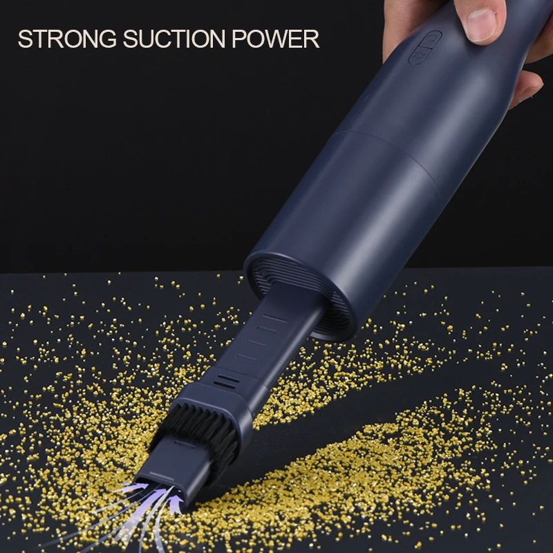 Cordless Desktop Car Vacuum Cleaner Miniature Size with 2500 mAh Battery, Night Light, USB Power Supply, and Drying Function