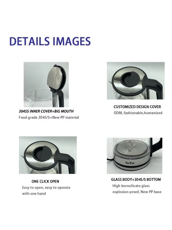 In China, there are low prices for exquisite glass cups with a thermostat, 1.8-liter electric kettle