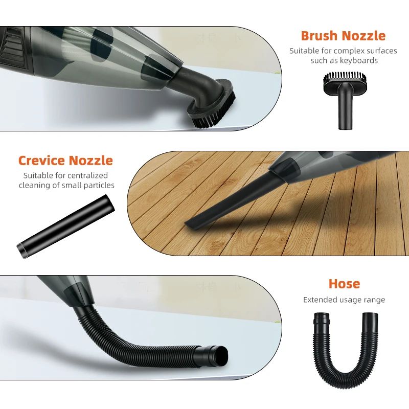 Commercial portable vacuum cleaner with excellent suction and dry and wet function, hands-free installation for use in a car