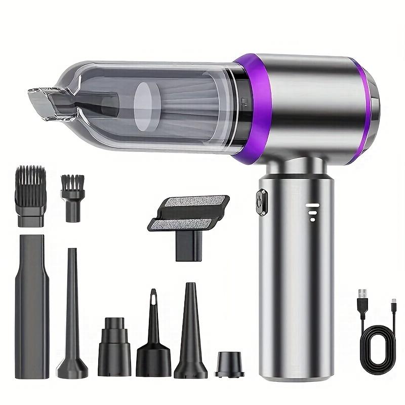 Portable Wireless Car Vacuum Cleaner - Handheld Vacuum Cleaner 4-in-1 with 3 Speed Settings - Brushless Motor, 21000PA High Power Suction, PC Compressed Air Duster, 35 Minutes Battery Life for Car ((Silver Purple)), Father's Day Gift