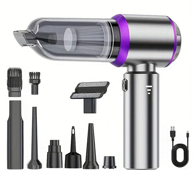 Portable Wireless Car Vacuum Cleaner - Handheld Vacuum Cleaner 4-in-1 with 3 Speed Settings - Brushless Motor, 21000PA High Power Suction, PC Compressed Air Duster, 35 Minutes Battery Life for Car ((Silver Purple)), Father's Day Gift