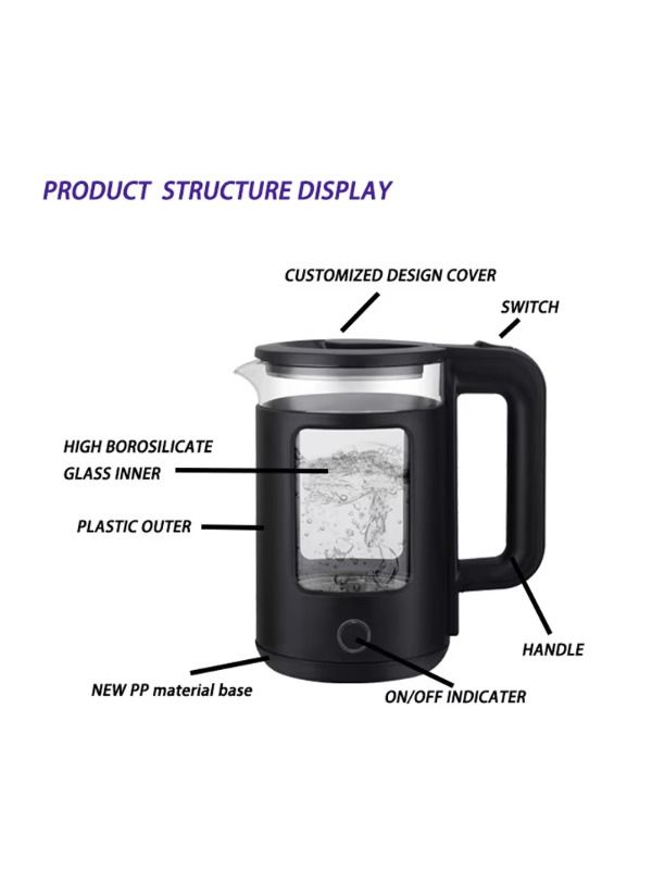 Wholesale and retail trade are conducted in China, featuring new designs of traditional glass electric teapots with a 1.8-liter style and heating elements controlled by a Strix controller.