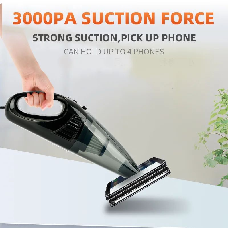 Commercial portable vacuum cleaner with excellent suction and dry and wet function, hands-free installation for use in a car