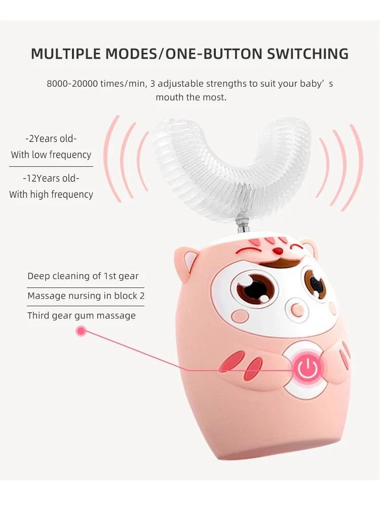 Private Label Teeth Whitening Smart Sound U-shaped Electric Toothbrush for Children