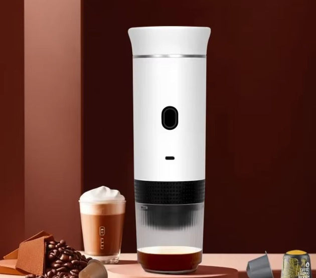 Electric portable coffee maker, battery-powered, suitable for car trips