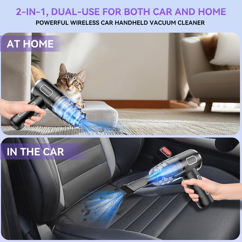Handheld wireless car vacuum cleaner, high-power car vacuum cleaner and air dust collector, 4-in-1 portable mini car vacuum cleaner, handheld car and home vacuum cleaner, suitable for home, car, office, and pets.