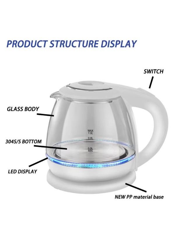 China produces wholesale and retail high-quality glass tea with boiling water electric kettle with heating.