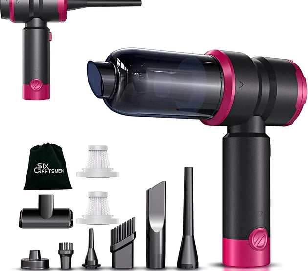 Handheld Car Vacuum with 15000PA Power, 4 in 1 Small Powerful Cordless Vacuum Cleaner & Air Duster with 2000mAh Battery, Rechargeable Portable Mini Hand Held Vacuum for Car, Home,Office,Pet Hair（Pink）