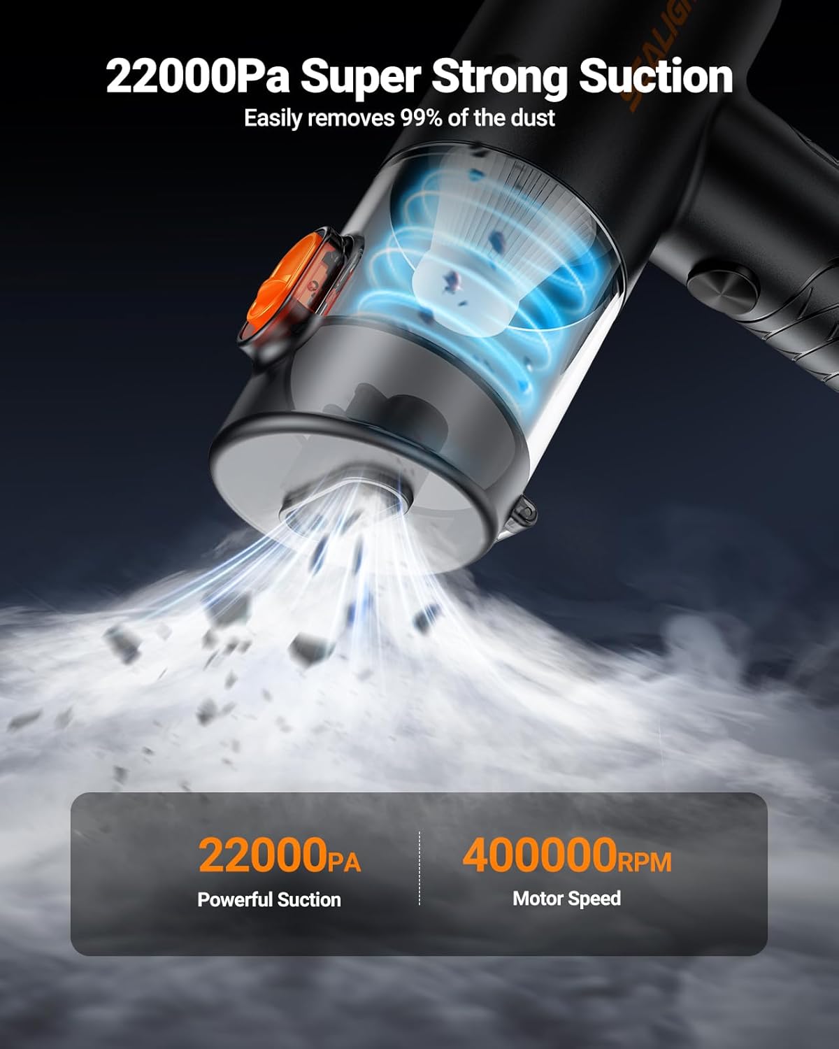 SEALIGHT Car Vacuum Portable Cordless, 22000PA Mini Vacuum Cleaner and Air Duster, 4 in 1 Hand Held Vacuum with Car Accessories, Cordless Vacuum Cleaner for Car, Pet, Home, Office