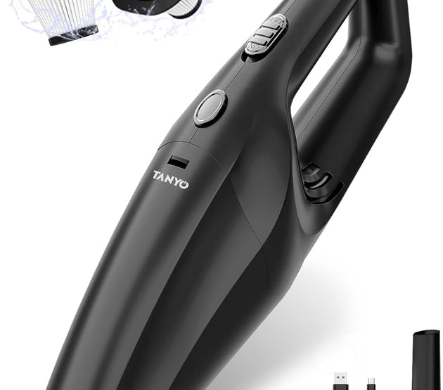 TANYO Handheld Car Vacuum Cordless, Portable Vacuum Cleaner with High Power Suction, Rechargeable Hand Held Vacuum, Mini Handheld for Car Home Office, Pet Hair, Black
