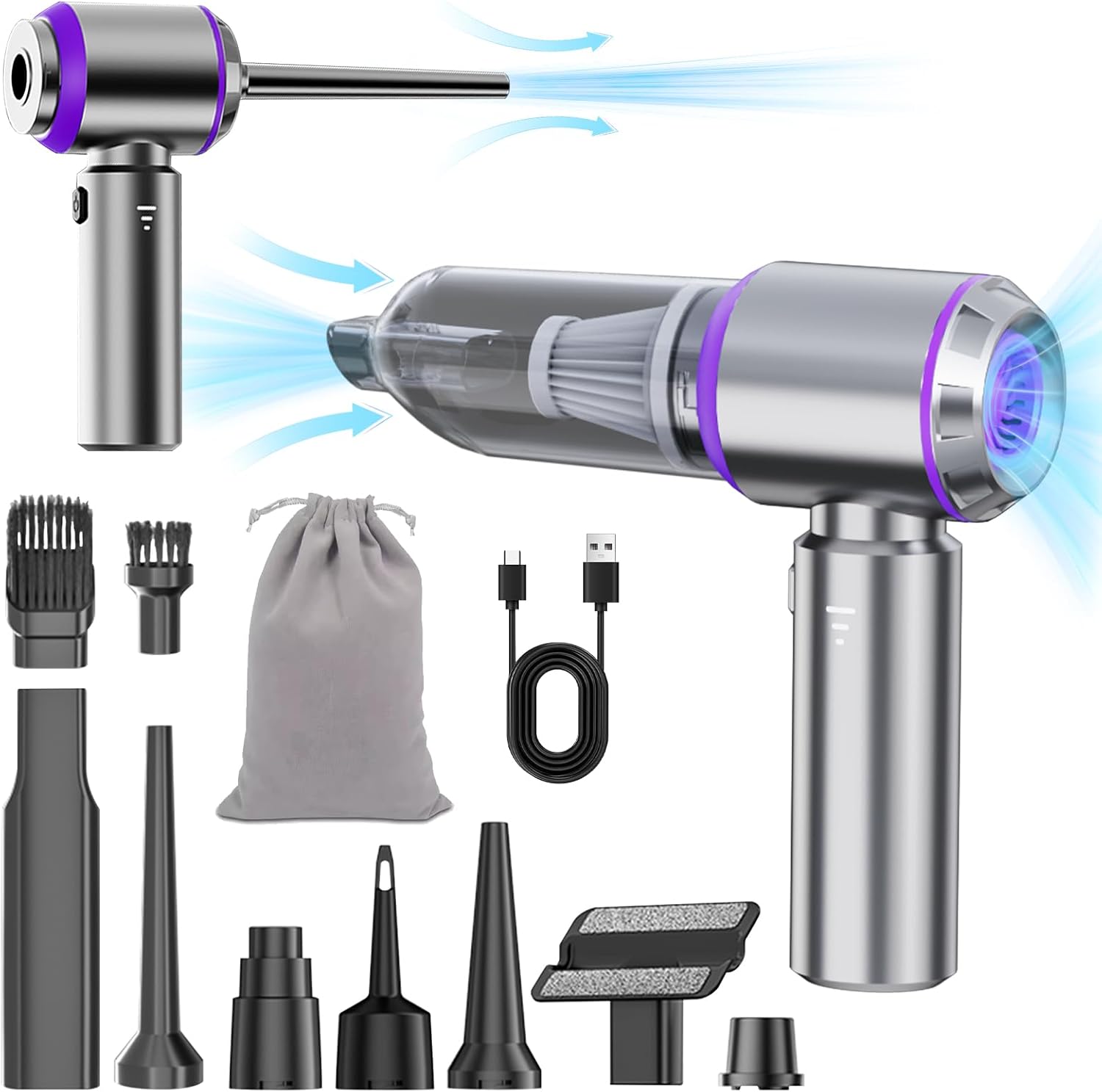 Car Detailing Vacuum Cleaner – Cordless 20000Pa Handheld Mini Vacuum & Air Duster for Car Cleaning Kit, 3-Speed Brushless Motor, 6000mAh Battery, Home Office Camping