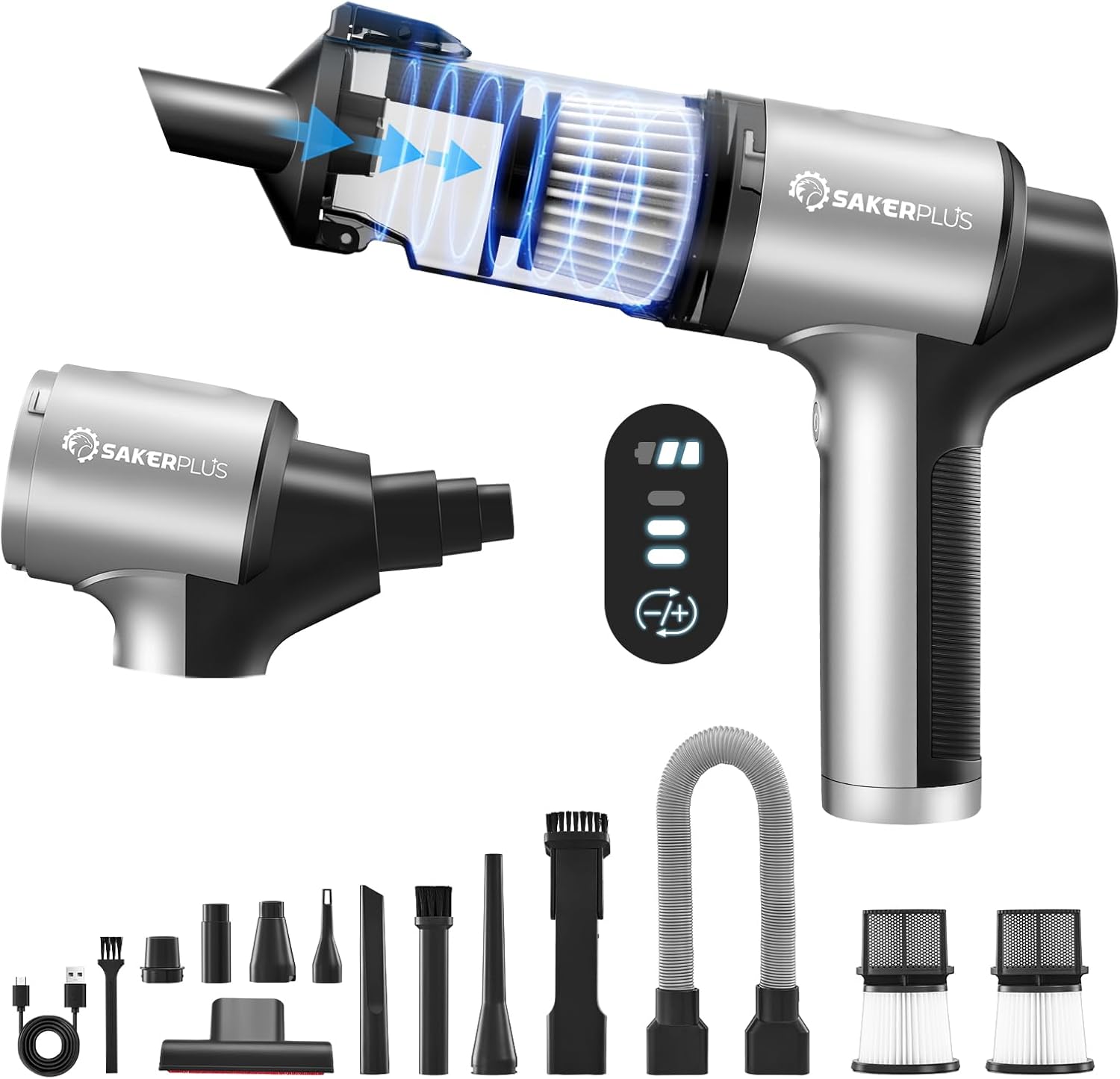 Hand Held Car Vacuum Cordless, 20000PA High Power Handheld Portable Vacuum & Air Duster for Car Home, 4-in-1 Mini Vacuum Cleaner with LED Display - Vacuuming, Blowing, Inflating & Deflating