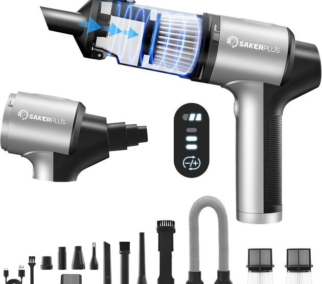 Hand Held Car Vacuum Cordless, 20000PA High Power Handheld Portable Vacuum & Air Duster for Car Home, 4-in-1 Mini Vacuum Cleaner with LED Display - Vacuuming, Blowing, Inflating & Deflating