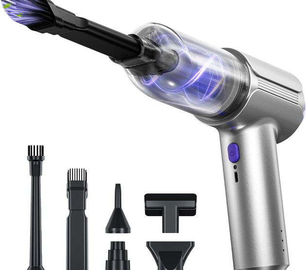 Handheld Car Vacuum Cleaner Cordless with Brushless Motor, 21000PA High Power Mini Air Duster, 7 in 1 Keyboard Portable Vacuum Cleaner Dual Filters for Car, Home, Office, Pet