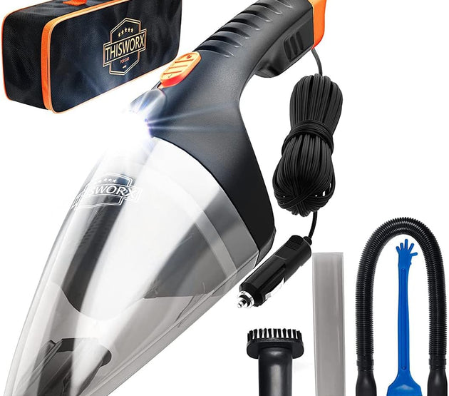 ThisWorx Car Vacuum Cleaner 2.0 - Portable Handheld Mini Vacuum Cleaner W/ 16ft Cord, Bag, & Attachments - Small Vacuum for Car, RV, Boats, Travel