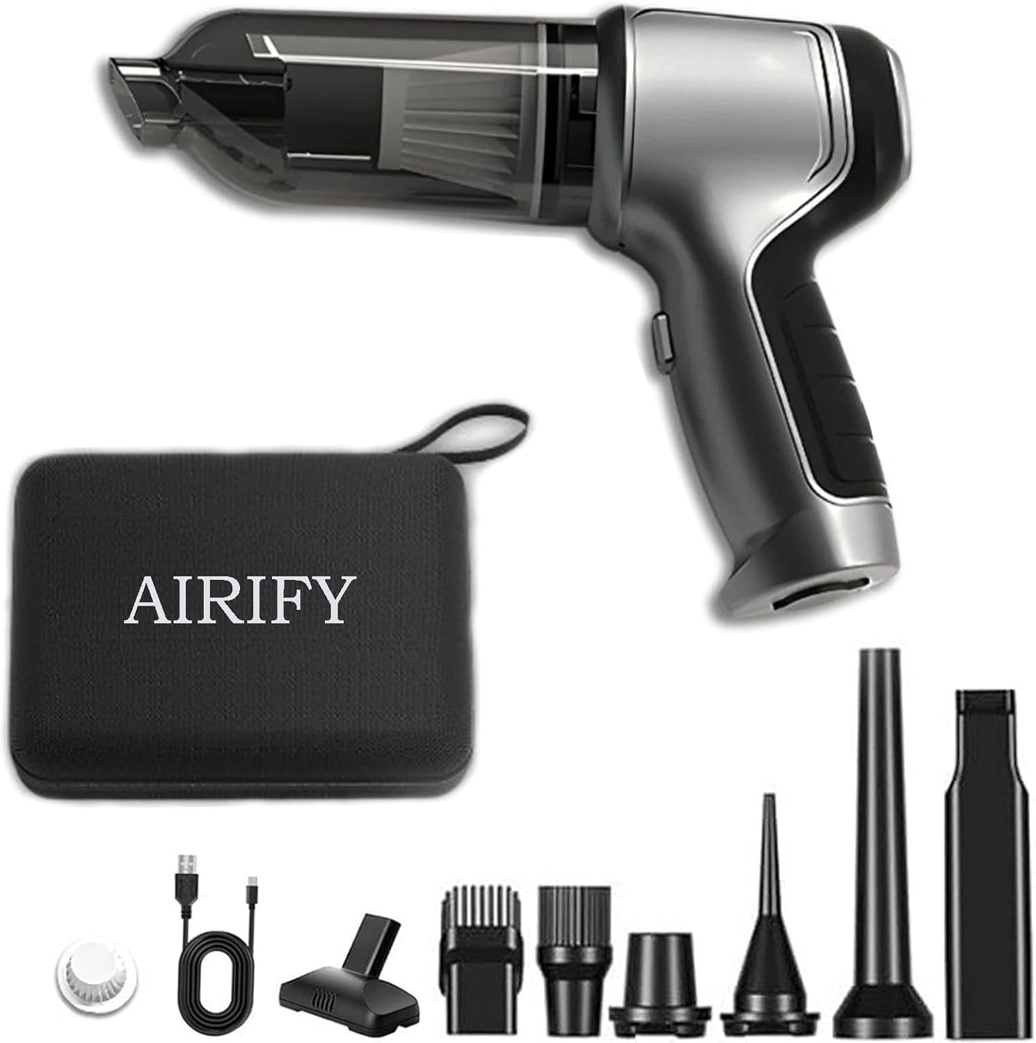 Airify Car Vacuum, V2 - Portable Air Blower/Car Vacuum, 7 in 1 High Power Handheld VAC Cordless. (26000 PA)