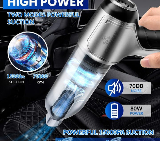 Wireless Handheld Car Vacuum Cleaner,Mini Car Vacuum Cleaner,15000Pa High Power Cordless Vacuum Cleaner,3 in 1 Portable Handheld Car Vacuum Cordless for Car,Office and Home Cleaning, Grey+black