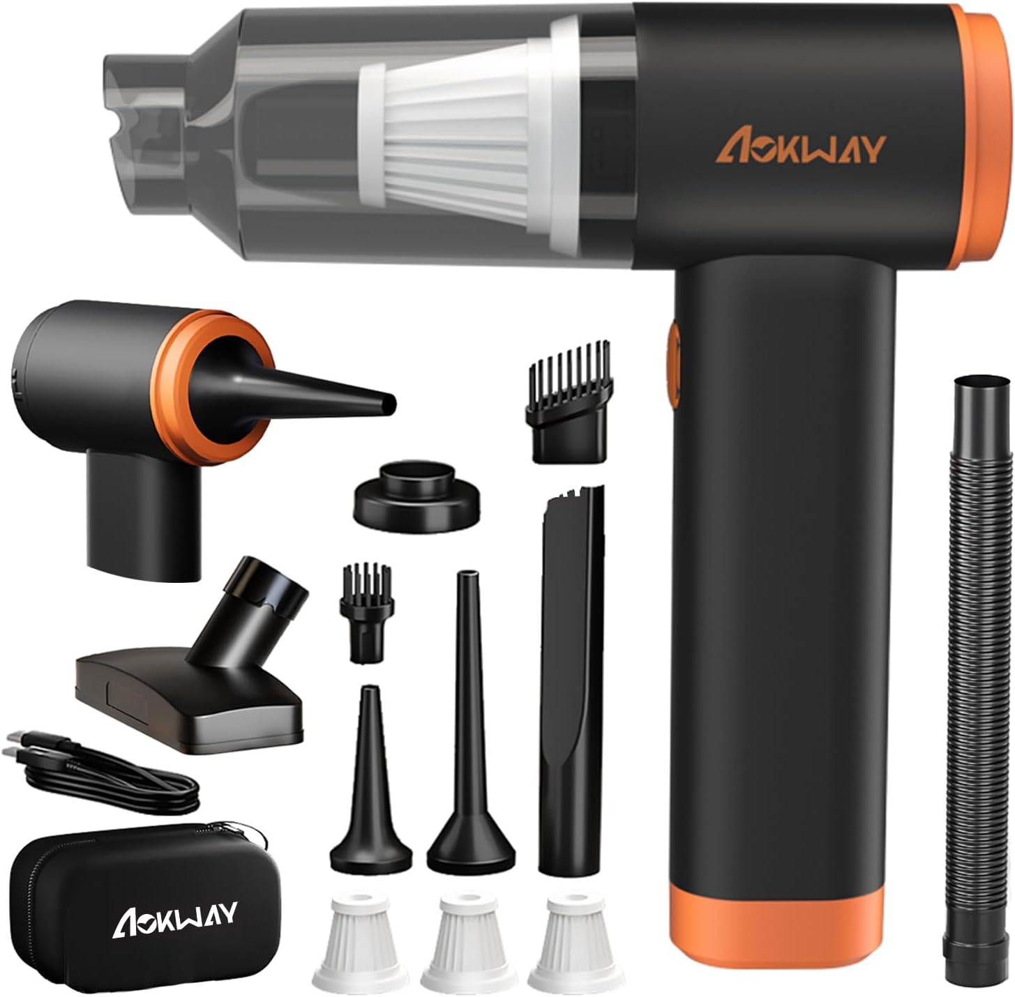 aokway Car Vacuum Portable Cordless 20000PA Powerful Suction, 7800mAh Mini Vacuum Cleaner for Car, Electric Air Duster & Blower, Mini Handheld Vacuum 4-in-1 Rechargeable for Home, Office Desk Cleaning