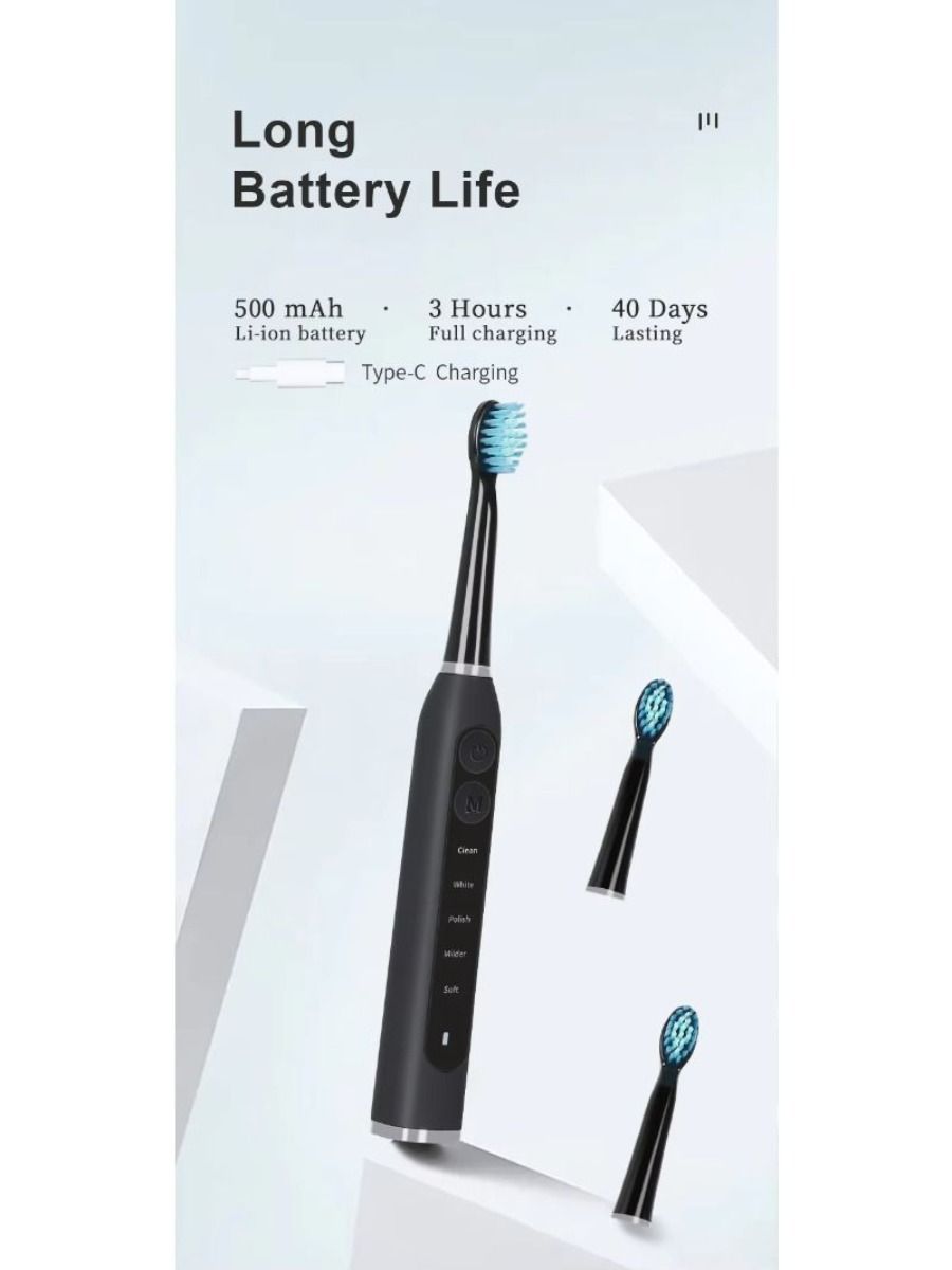 USB charges a portable electric toothbrush for adults, containing 2 toothbrush heads and 5 operating modes.