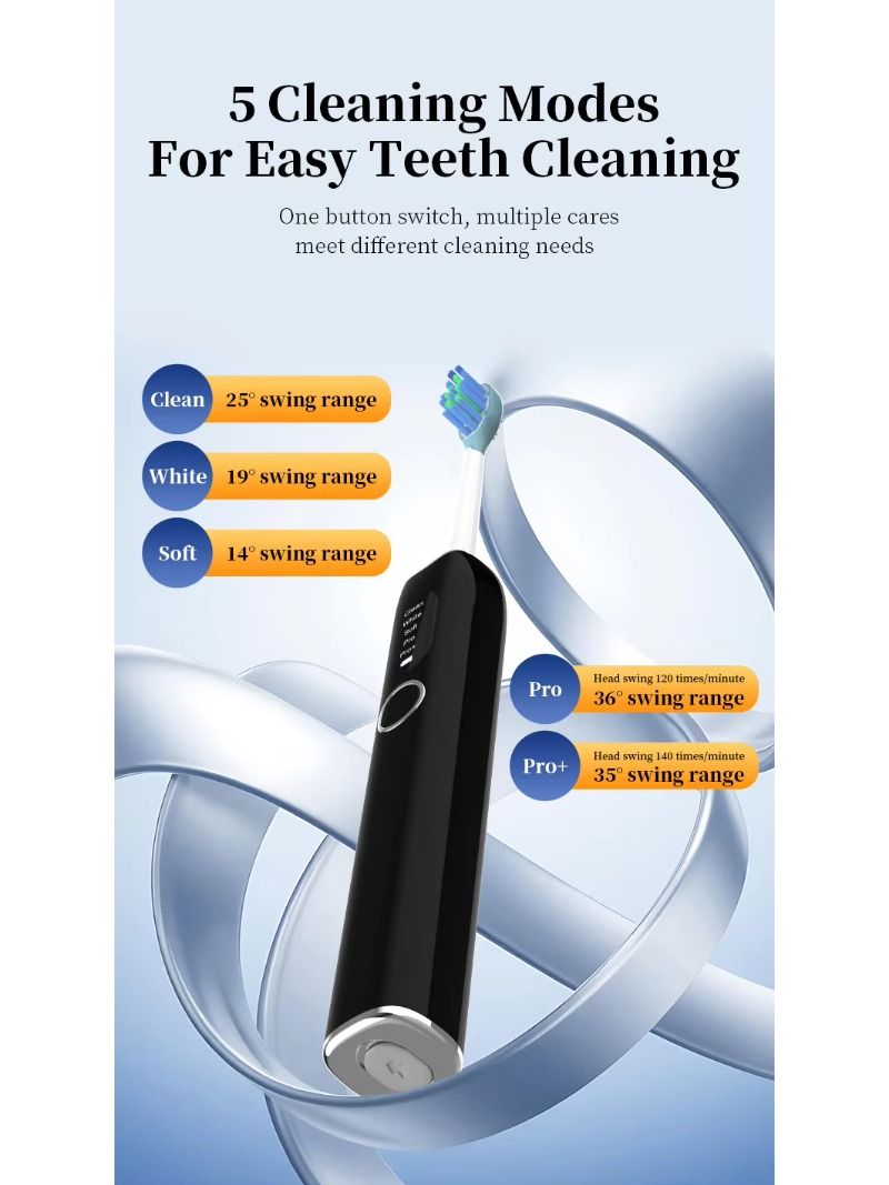 USB charges a portable electric toothbrush for adults, containing 2 toothbrush heads and 5 operating modes.