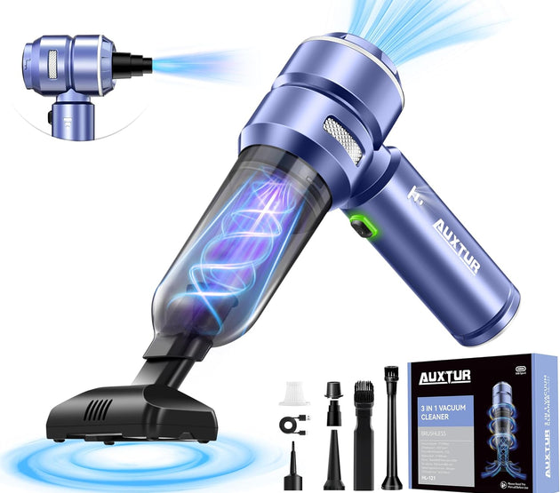 Handheld Cordless Car Vacuum-15000PA Mini Cleaner,3 in 1 High Power Brushless Motor,100W Super Suction Power Vacuums with Type-C Data Cable-Small, Portable and Rechargeable Cleaner (Grey)