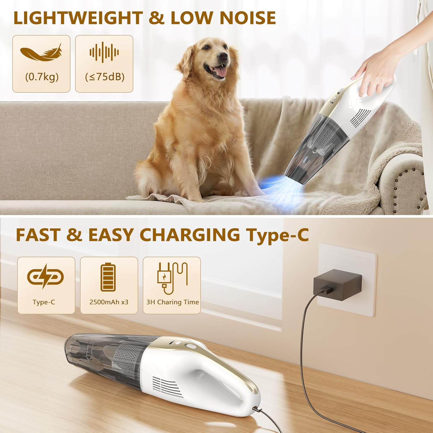 16000Pa 160W Handheld Car Cordless Vacuum Cleaner with LED Screen,30Min Powerful Hand Vacuum Cordless Rechargeable Lightweight Car Vacuum Cleaner High Power