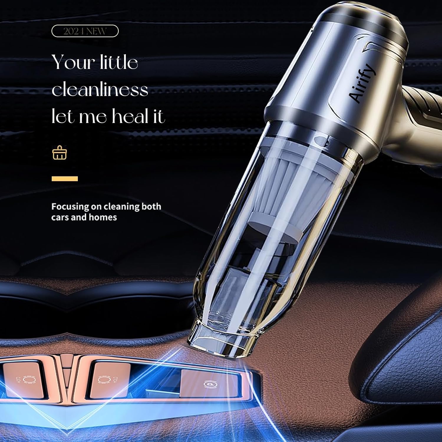 Airify Car Vacuum, V2 - Portable Air Blower/Car Vacuum, 7 in 1 High Power Handheld VAC Cordless. (26000 PA)