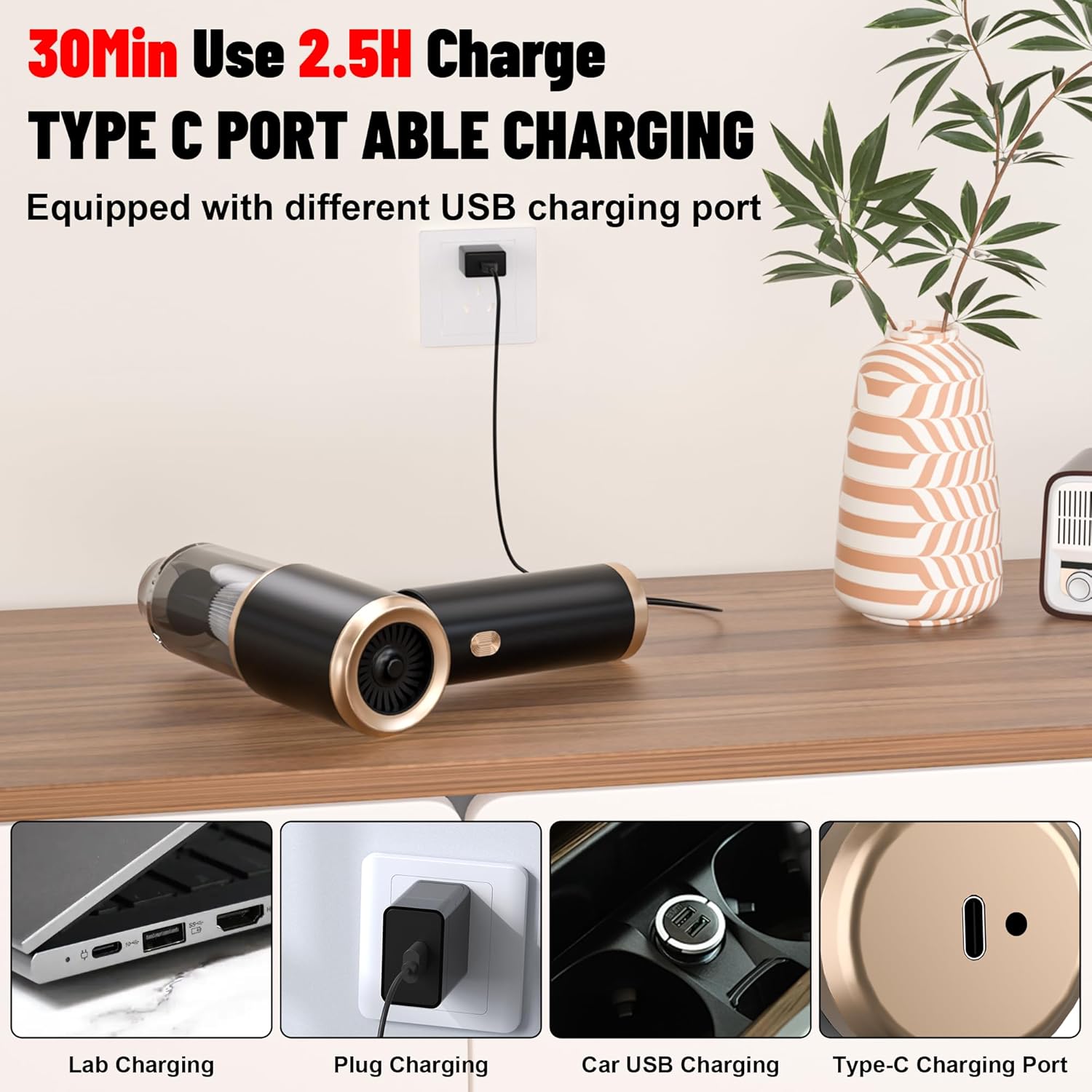 Handheld Car Vacuum Portable Cordless, 20000PA High Power 4 in 1 Vacuum Cleaner & Air Duster & Air Blower with 4000mAh Brushless Motor and Multi-Nozzles for Car (20000 PA-Black)