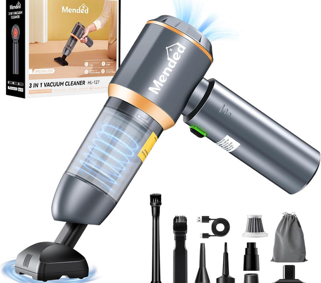 MENDED Handheld Car Vacuum Cleaner 15000PA Portable,Cordless 3 in 1 Handheld Vacuum with 2025 Upgrade Brushless Motor and Type C for Car,Office and Home Cleaning HL127 (Rose Gold)