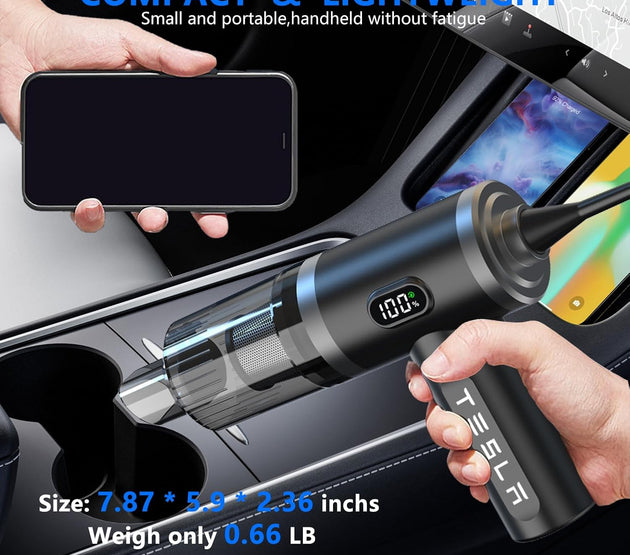Foldable Car Vacuum Cleaner for Tesla Model 3 Y X S, 4-in-1 Cordless Handheld Vacuum,12000PA High Power, Tesla Mini Portable Car Vacuum with LED, Tesla Model Y 3 X S Accessories 2025-2017