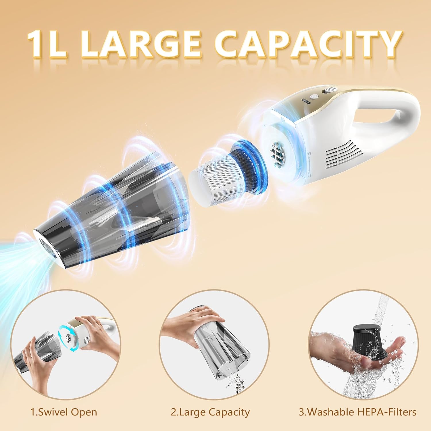 16000Pa 160W Handheld Car Cordless Vacuum Cleaner with LED Screen,30Min Powerful Hand Vacuum Cordless Rechargeable Lightweight Car Vacuum Cleaner High Power