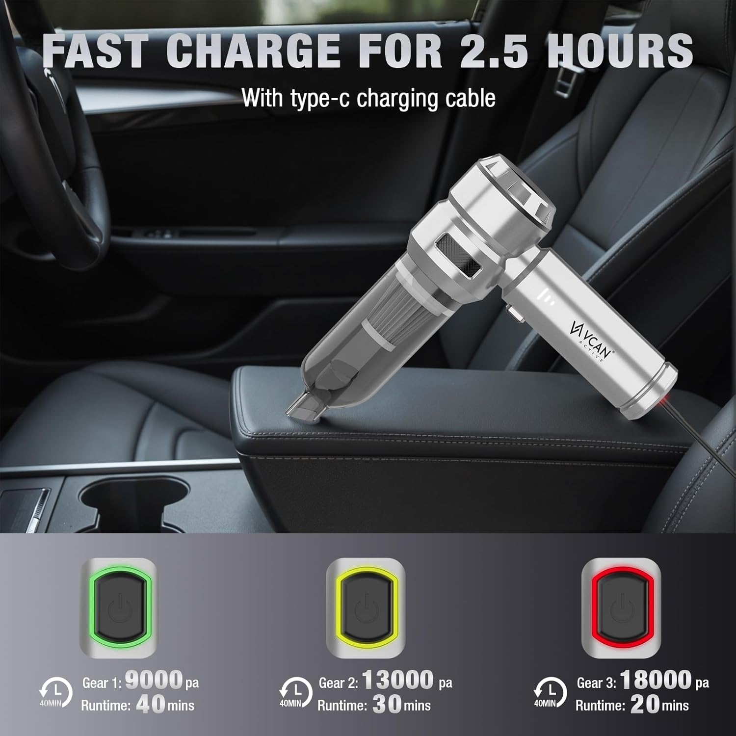 Car Vacuum Cleaner High Power,18000PA,40 Mins Runtime, Mini Vacuum Cleaner 4 In 1 Compressed Air Duster & Air Blower & Pump Hand Held Vacuum Cordless With Brushless Motor For Car, Home, Office