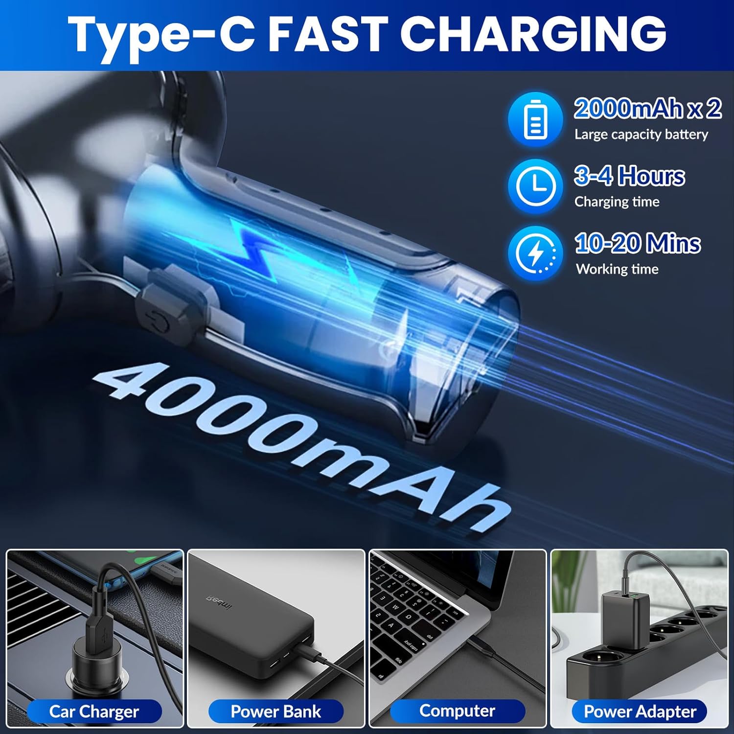 Wireless Handheld Car Vacuum Cleaner,Mini Car Vacuum Cleaner,15000Pa High Power Cordless Vacuum Cleaner,3 in 1 Portable Handheld Car Vacuum Cordless for Car,Office and Home Cleaning, Grey+black