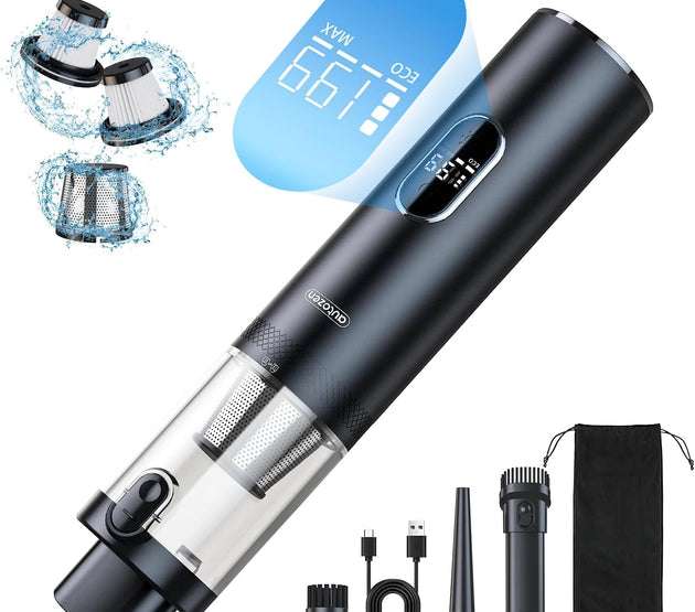 17000Pa Powerful Cordless Car Vacuum, 4-in-1 Handheld Cleaner for Cleaning, Blowing, Inflating & Pumping with LED Display & Light, Portable Mini Tool for Car, Home, Pet Hair, Office