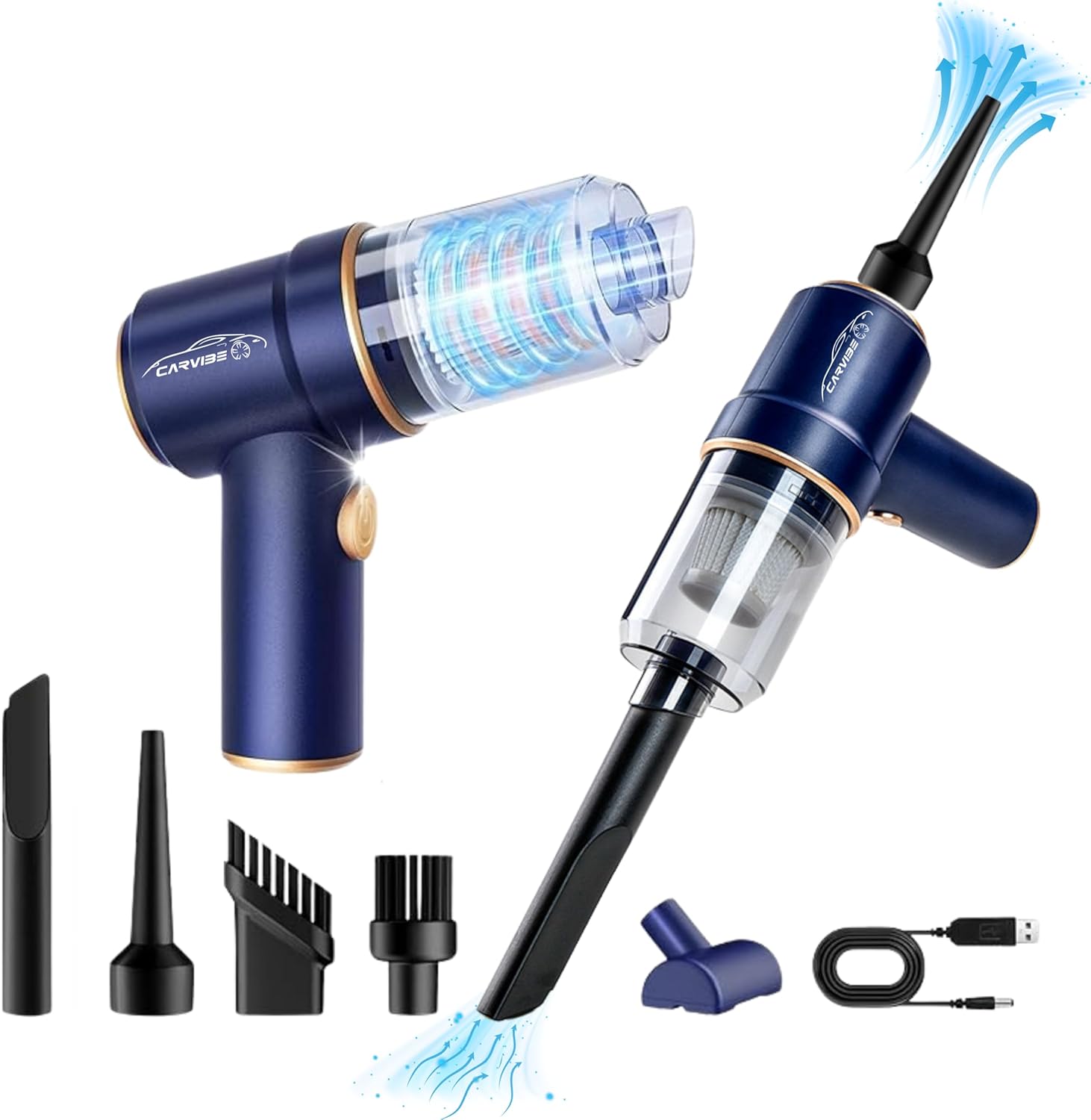 Portable Handheld Cordless Car Vacuum Cleaner, 6 in 1 16000Pa Vacuum Cleaner and Air Duster with LED Lights and Multi-Nozzles, 120W High Power Rechargeable Vacuum for Car, Home, Office, Pet