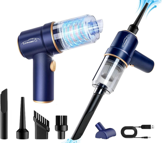 Portable Handheld Cordless Car Vacuum Cleaner, 6 in 1 16000Pa Vacuum Cleaner and Air Duster with LED Lights and Multi-Nozzles, 120W High Power Rechargeable Vacuum for Car, Home, Office, Pet