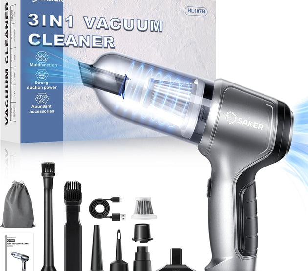 Saker Car Vacuum Portable Cordless 3 in 1 Handheld Car Vacuum 15000PA High Power with Brushless Motor and TypeC for Cars,Office,Home Cleaning HL107B