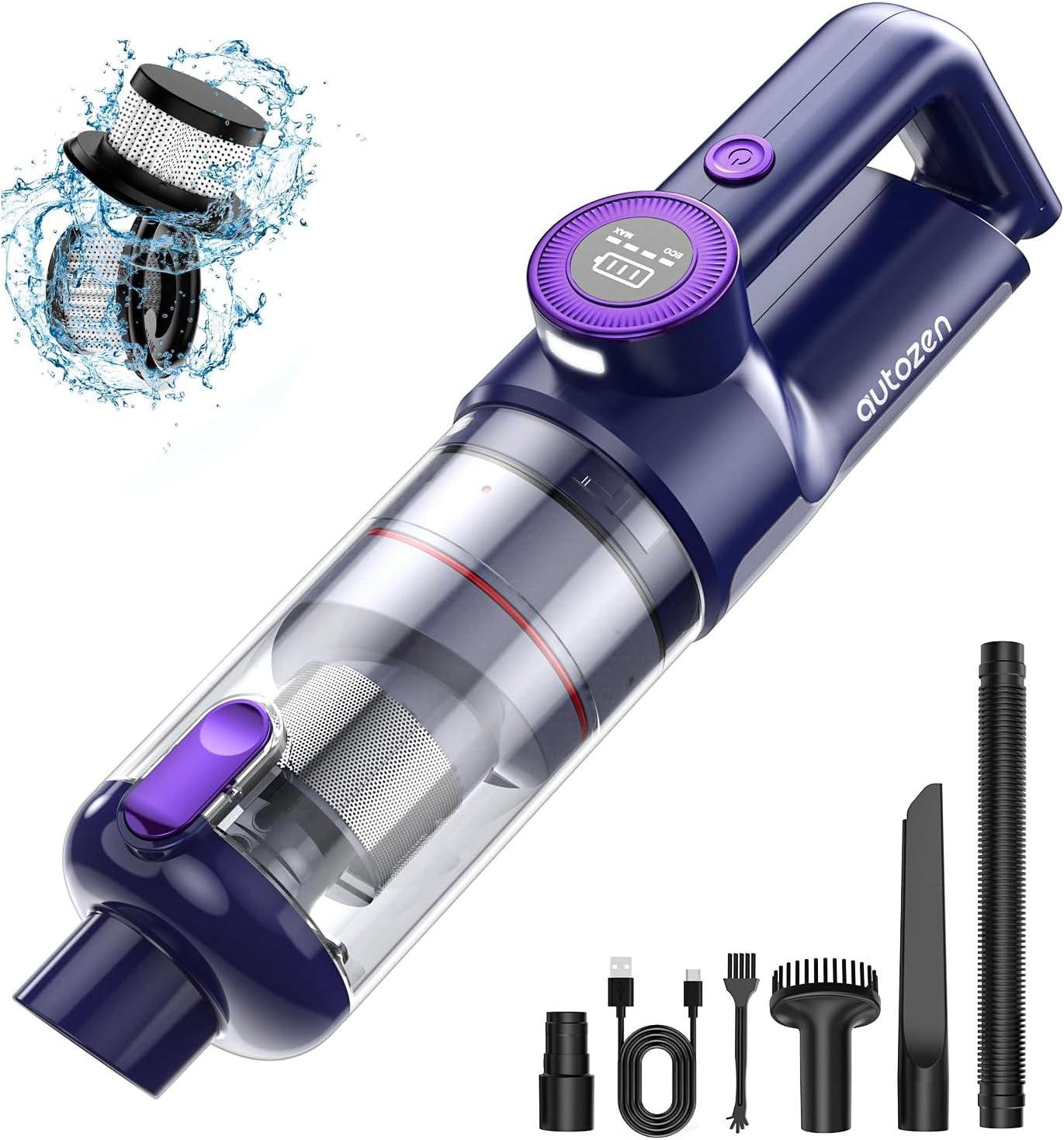 17000Pa Powerful Cordless Car Vacuum, 4-in-1 Handheld Cleaner for Cleaning, Blowing, Inflating & Pumping with LED Display & Light, Portable Mini Tool for Car, Home, Pet Hair, Office