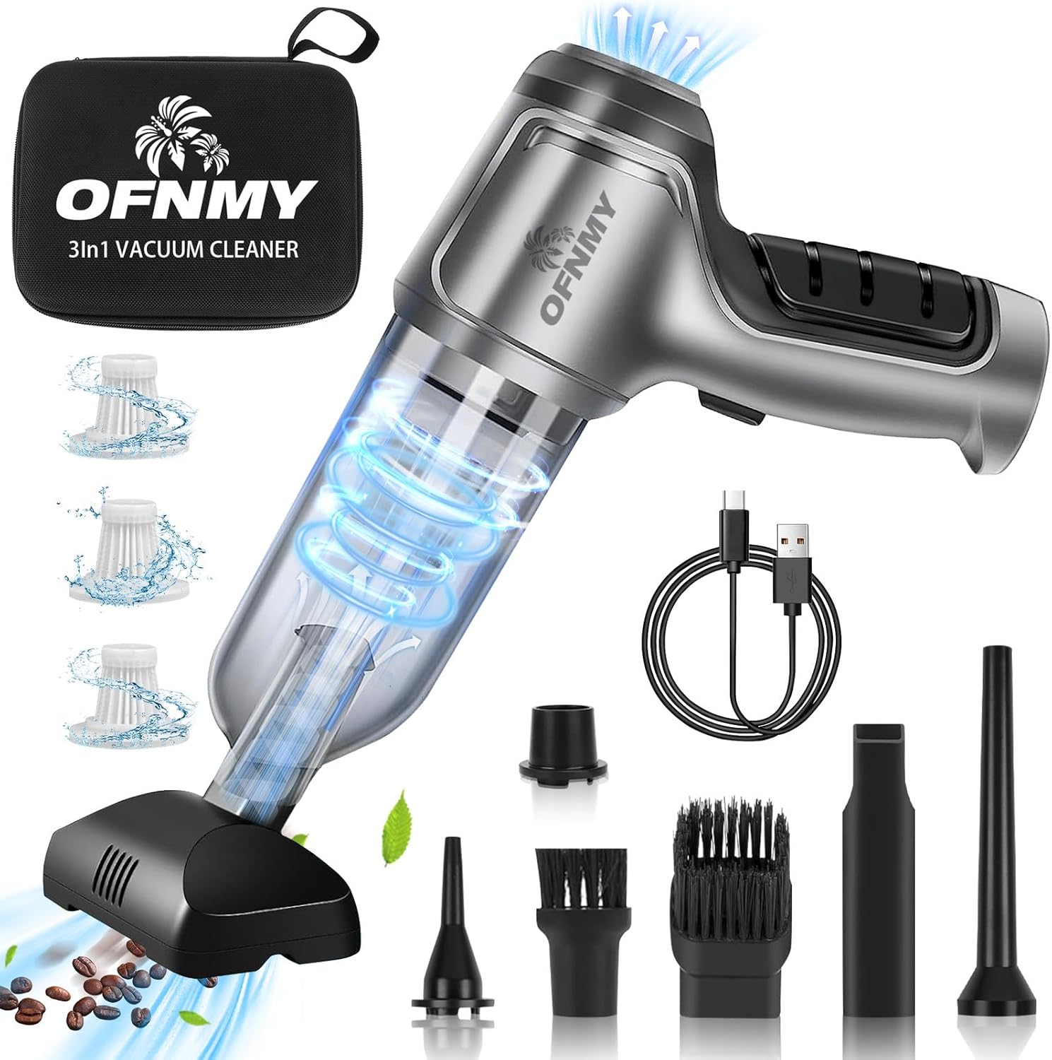 Wireless Handheld Car Vacuum Cleaner,Mini Car Vacuum Cleaner,15000Pa High Power Cordless Vacuum Cleaner,3 in 1 Portable Handheld Car Vacuum Cordless for Car,Office and Home Cleaning, Grey+black