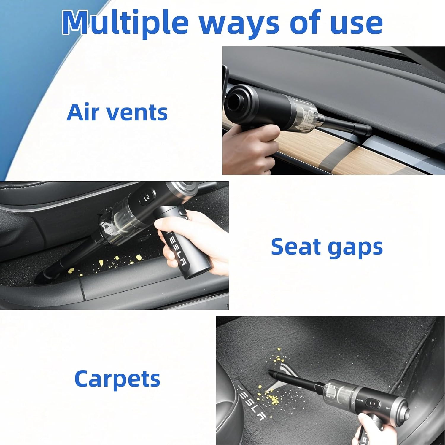Foldable Car Vacuum Cleaner for Tesla Model 3 Y X S, 4-in-1 Cordless Handheld Vacuum,12000PA High Power, Tesla Mini Portable Car Vacuum with LED, Tesla Model Y 3 X S Accessories 2025-2017