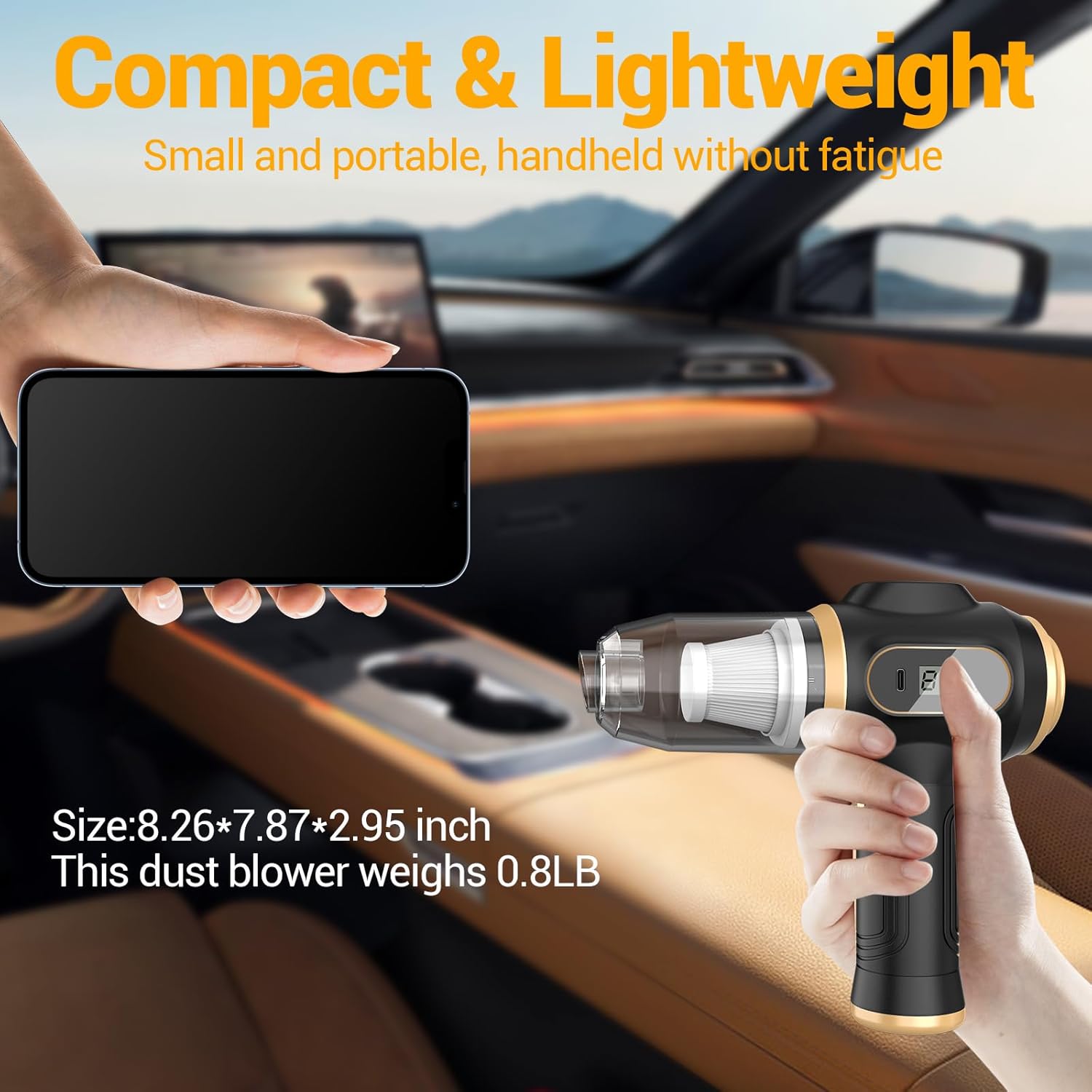 Portable Car Vacuum Cordless Mini Handheld Vacuums Cleaner Rechargeable with LCD Display and Multi-Nozzles, High Power Hand held Cleaners for Car, Home, Office, Sofa, Pet Hair,Keyboard (Black)
