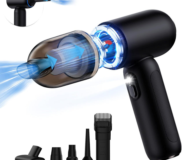 Handheld Car Vacuum Cleaner Cordless, 18000PA High Power Car Vacuum Cleaner & Air Duster/Blower, Portable Vacuum with Magnetic Dust Collection Bin, LED Light, 2 Gear Hand Held Vacuum for PC(Black)