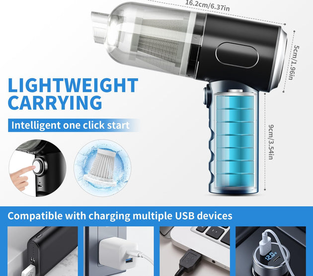 3 in 1 Keyboard Vacuum Cleaner, 12000PA High Power Handheld Car Vacuum, Cordless Portable Mini Table Vacuum Cleaner, Compressed Air Duster Keyboard Cleaner for Car,Desktop, Pet Hair Cleaning