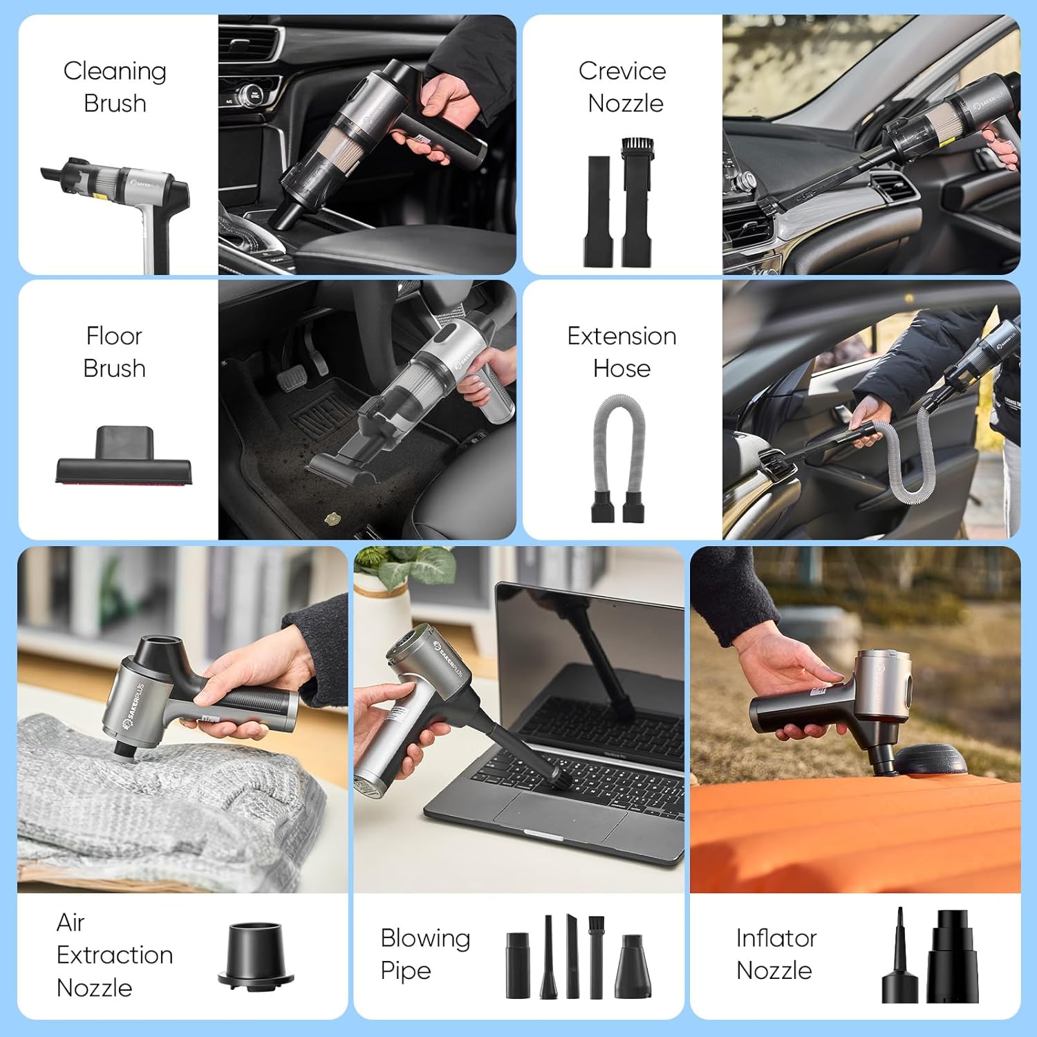 Hand Held Car Vacuum Cordless, 20000PA High Power Handheld Portable Vacuum & Air Duster for Car Home, 4-in-1 Mini Vacuum Cleaner with LED Display - Vacuuming, Blowing, Inflating & Deflating