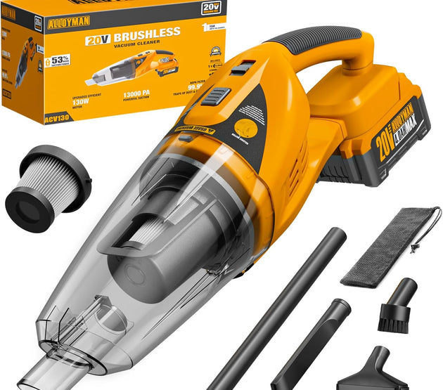 Alloyman Handheld Vacuum Cordless Cleaner with Max 20V Replaceable Battery,13000PA Powerful Suction Ideal for Cleaning Car/Home/Office/Pet Hair-Yellow and Black