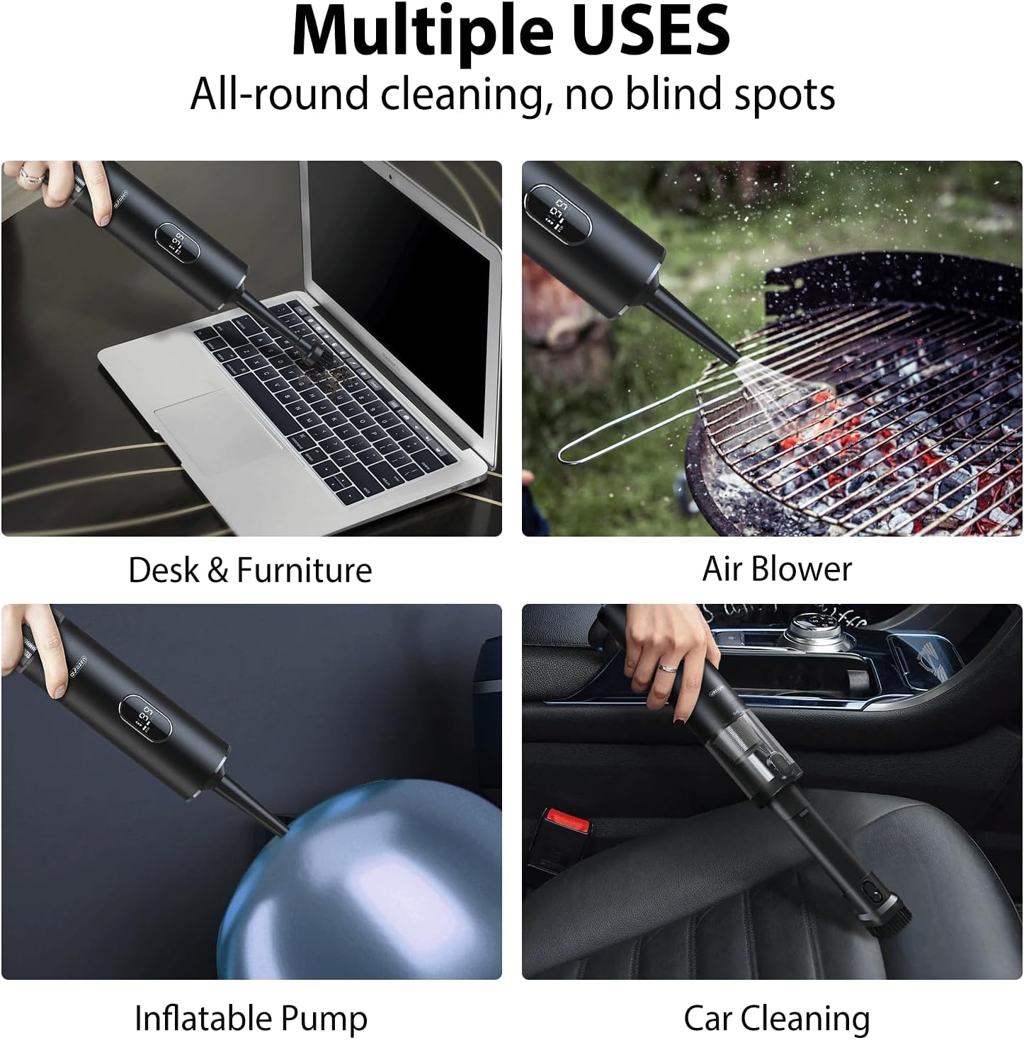 17000Pa Powerful Cordless Car Vacuum, 4-in-1 Handheld Cleaner for Cleaning, Blowing, Inflating & Pumping with LED Display & Light, Portable Mini Tool for Car, Home, Pet Hair, Office
