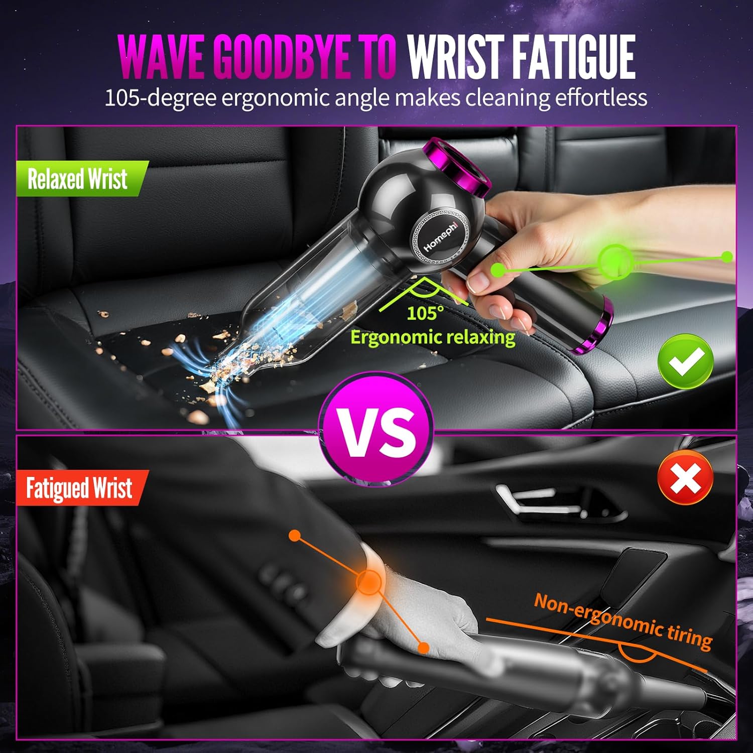 Car Vacuum Portable Cordless, 17500Pa Suction, 4 in 1 Mini Handheld Vacuum Cleaner, Ultra Lightweight, Compact Rechargeable Dust Buster Hand Vacuum, for Car Interior, Home, Pet Hair, Camping