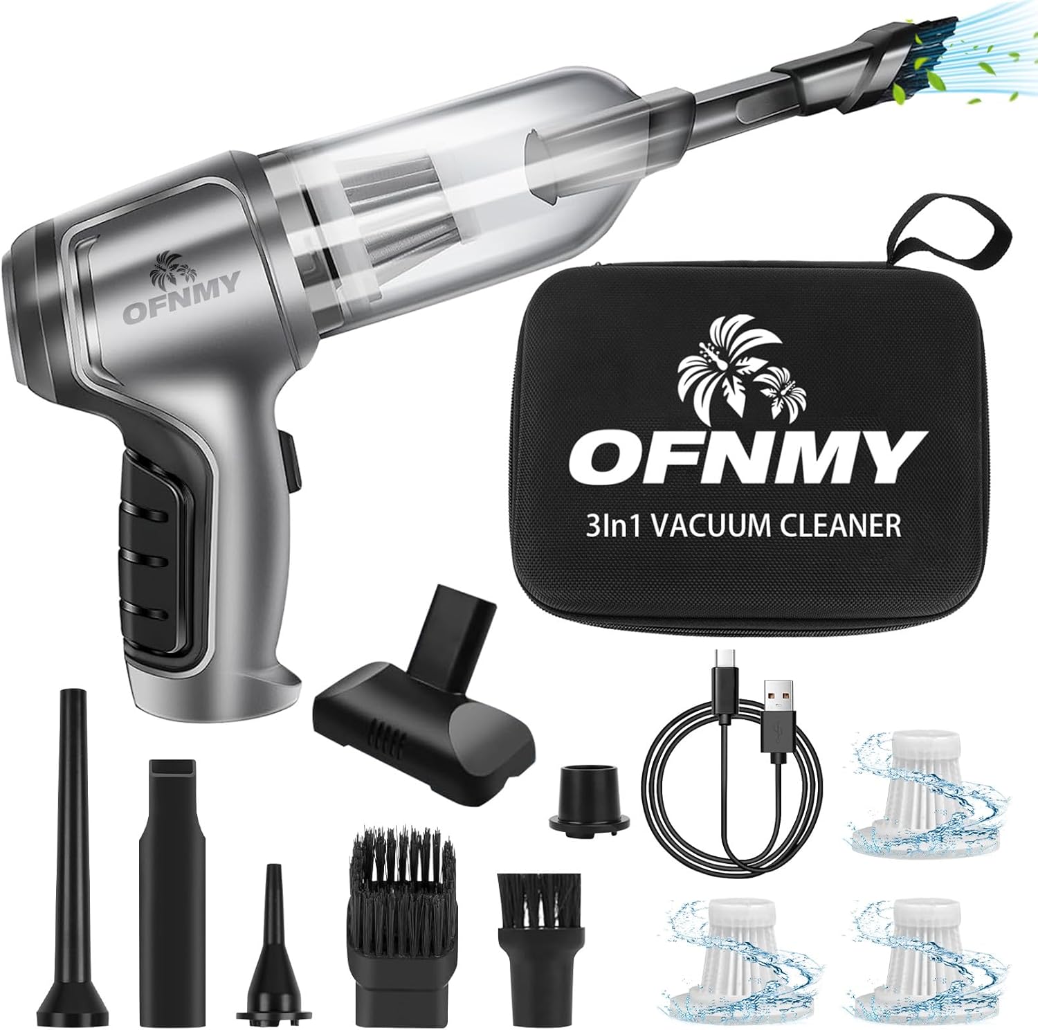 Wireless Handheld Car Vacuum Cleaner,Mini Car Vacuum Cleaner,15000Pa High Power Cordless Vacuum Cleaner,3 in 1 Portable Handheld Car Vacuum Cordless for Car,Office and Home Cleaning, Grey+black