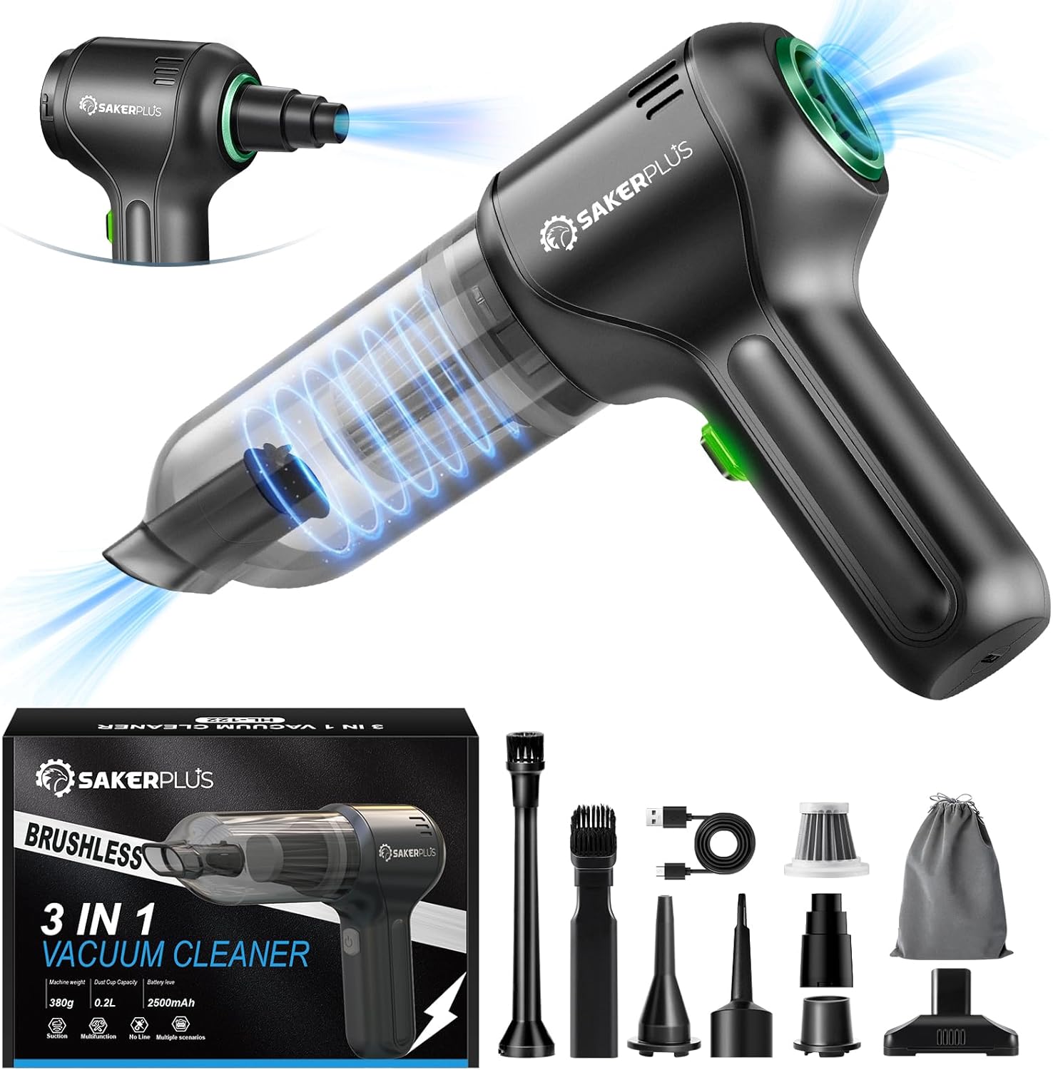 Car Vacuum Cleaner-Wireless Handheld Car Vacuums with Best Suction,Brushless Motor 12000PA Maximum Power,3 in 1 Mini Portable Vacuum Cleaner Cordless for Home,Office,Kitchen,Cars