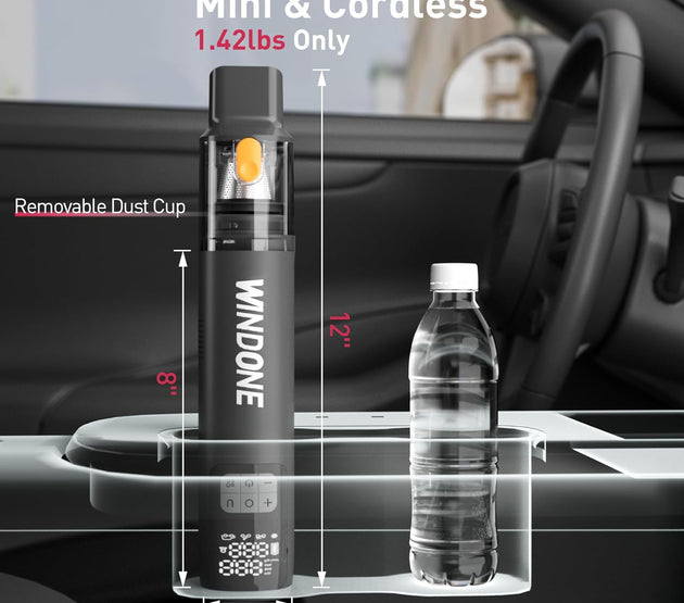 Car Vacuum, 12000Pa 2-in-1 Cleaner & Tire Inflator 150PSI, 60W Brushless Motor, Cordless Handheld Vacuum & Air Pump with Pressure Gauge, LED Light, Multi-Nozzles for Car, Home, Office